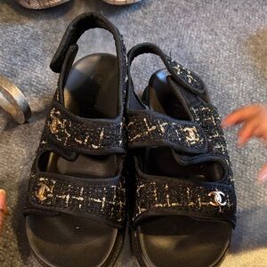 Chanel Black and Gold Kids Sandals